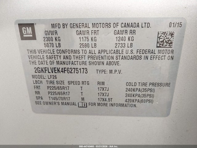 Продаж на аукціоні авто 2015 Gmc Terrain Sle-1, vin: 2GKFLVEK4F6275173, номер лоту: 44743465