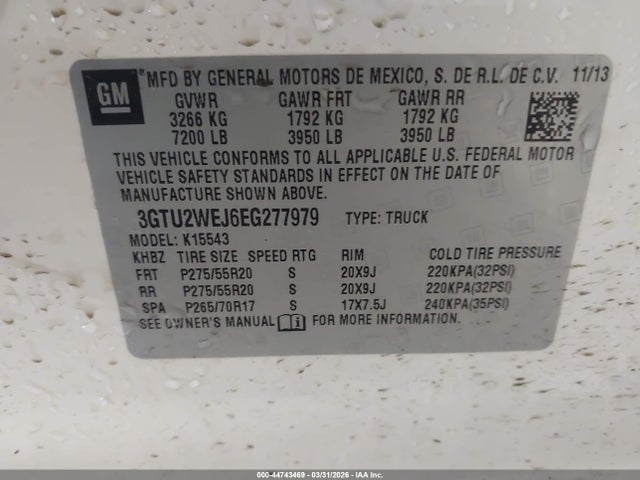 44743469 :رقم المزاد ، 3GTU2WEJ6EG277979 vin ، 2014 Gmc Sierra 1500 Denali مزاد بيع