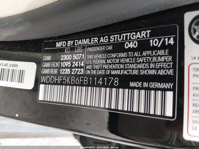 44743473 :رقم المزاد ، WDDHF5KB6FB114178 vin ، 2015 Mercedes-benz E 350 مزاد بيع