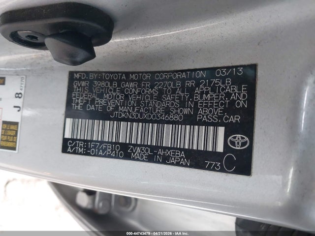 Продаж на аукціоні авто 2013 Toyota Prius Three, vin: JTDKN3DUXD0346880, номер лоту: 44743479