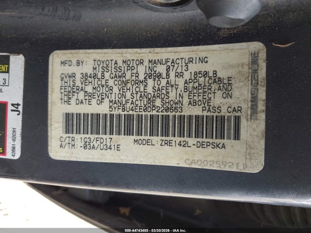 2013 TOYOTA COROLLA 5YFBU4EE0DP220663 Photo 8