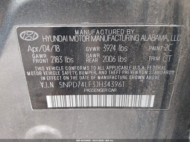 Hyundai ELANTRA SE 2018 5NPD74LF3JH343961 Image 9