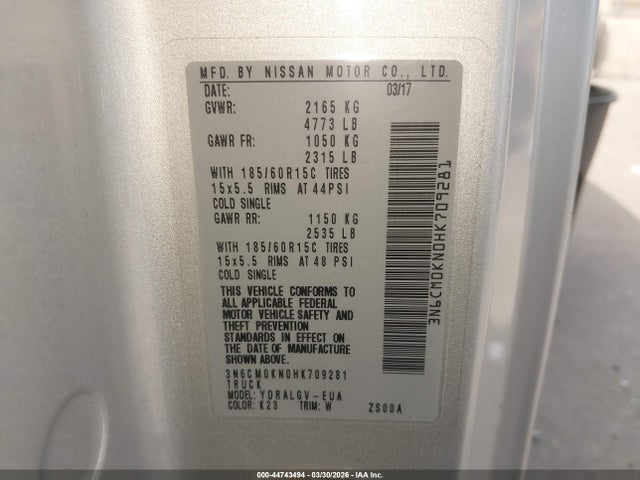 44743494 :رقم المزاد ، 3N6CM0KN0HK709281 vin ، 2017 Nissan Nv200 Sv مزاد بيع