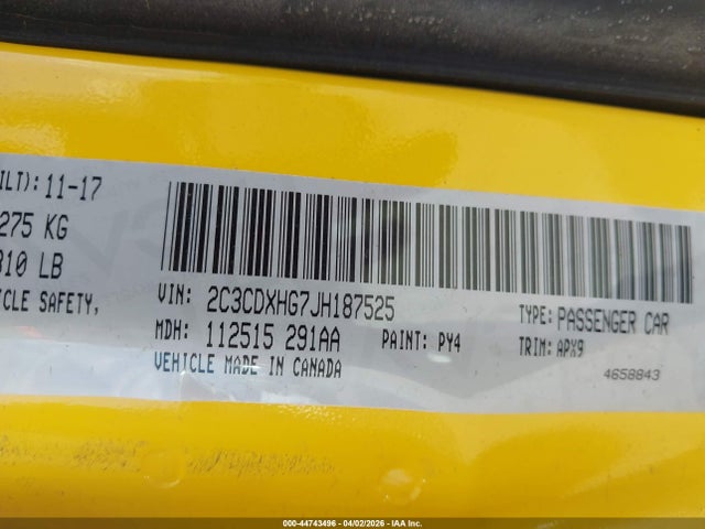2018 Dodge Charger Sxt Plus Rwd მანქანა იყიდება აუქციონზე, vin: 2C3CDXHG7JH187525, აუქციონის ნომერი: 44743496