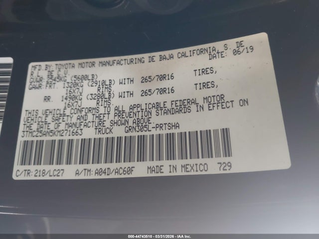 2019 TOYOTA TACOMA 3TMCZ5AN5KM271663 Photo 8