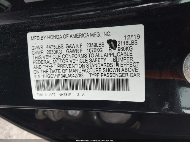 1HGCV1F34LA042788 Honda Accord Sport