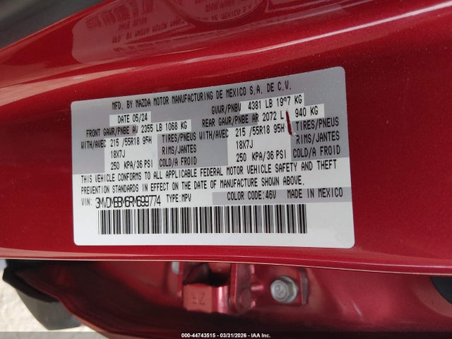 44743515 :رقم المزاد ، 3MVDMBBM6RM699774 vin ، 2024 Mazda Cx-30 2.5 S Select Sport مزاد بيع