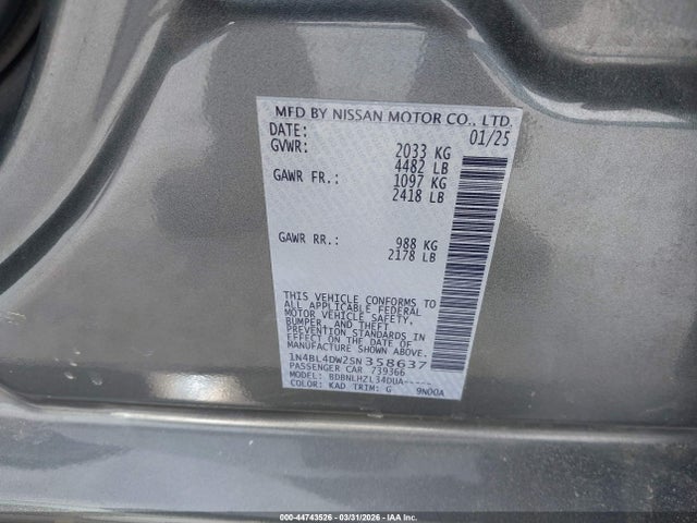 Nissan Altima Sv Awd 2025 1N4BL4DW2SN358637 Image 9