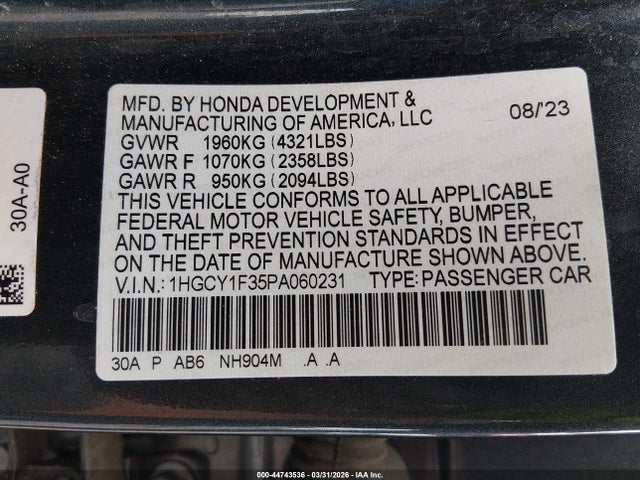 1HGCY1F35PA060231 Honda ACCORD EX
