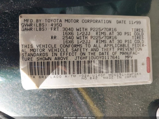 Продажа на аукционе авто 2000 Lexus Rx 300, vin: JT6HF10U0Y0117641, номер лота: 44743557