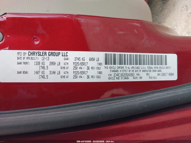 Продажа на аукционе авто 2014 Chrysler Town & Country Touring, vin: 2C4RC1BG2ER242963, номер лота: 44743565