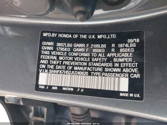 2018 HONDA CIVIC SHHFK7H52JU240620 Photo 8