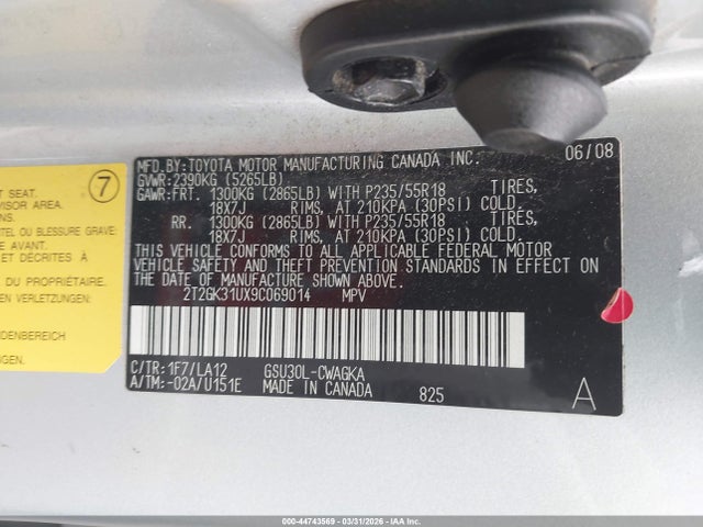 Aukcja sprzedaży 2009 Lexus Rx 350, vin: 2T2GK31UX9C069014, numer aukcji: 44743569