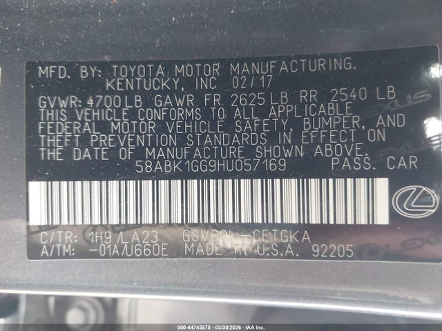 58ABK1GG9HU057169 Lexus ES 350