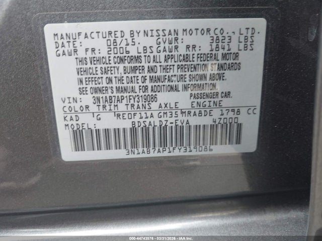 Nissan SENTRA SV 2015 3N1AB7AP1FY319086 Image 9