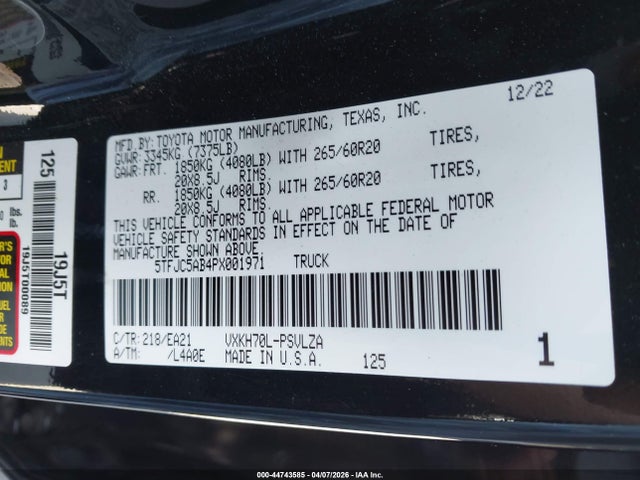 5TFJC5AB4PX001971 Toyota Tundra Hybrid Limited