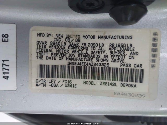 Продажа на аукционе авто 2010 Toyota Corolla Le, vin: 1NXBU4EE4AZ243325, номер лота: 44743588