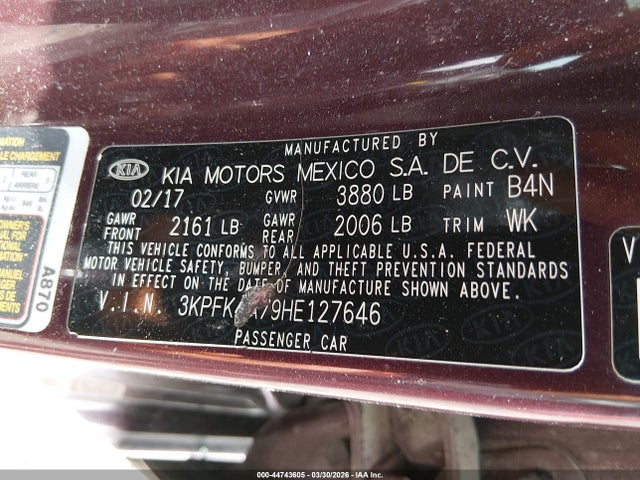 Aukcja sprzedaży 2017 Kia Forte Lx, vin: 3KPFK4A79HE127646, numer aukcji: 44743605
