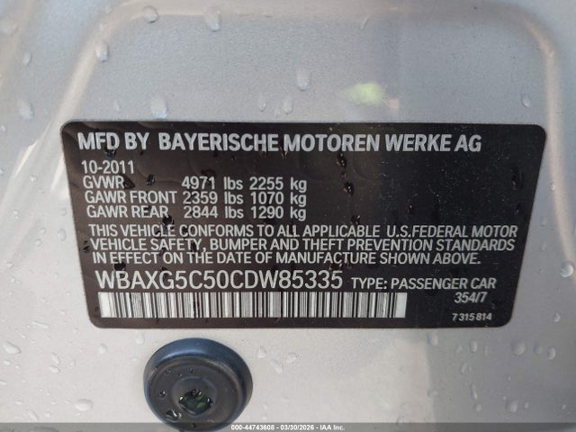 Aukcja sprzedaży 2012 Bmw 528i, vin: WBAXG5C50CDW85335, numer aukcji: 44743608