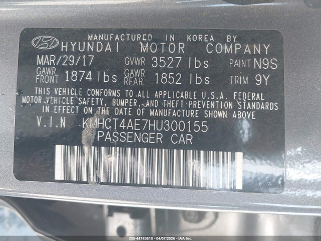 KMHCT4AE7HU300155 Hyundai ACCENT SE