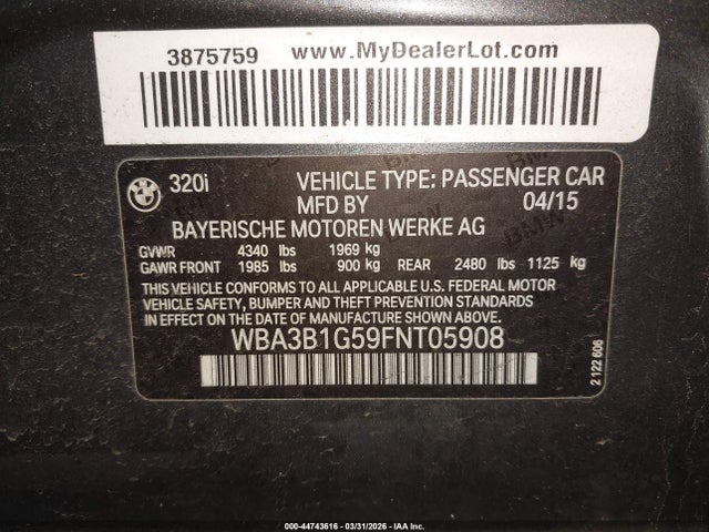 2015 BMW 320I WBA3B1G59FNT05908 Photo 8