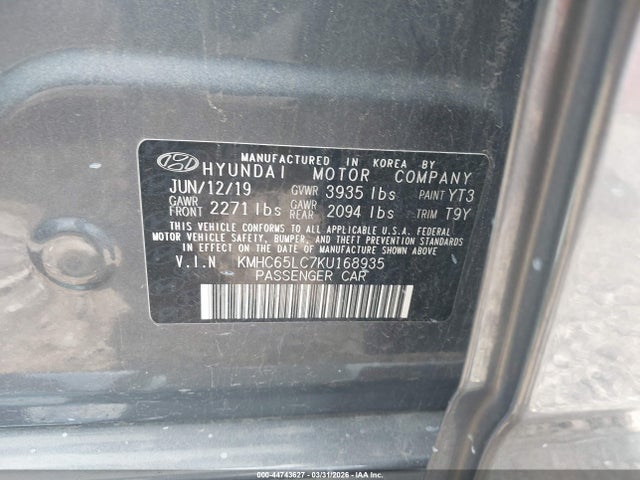 Продаж на аукціоні авто 2019 Hyundai Ioniq Hybrid Blue, vin: KMHC65LC7KU168935, номер лоту: 44743627