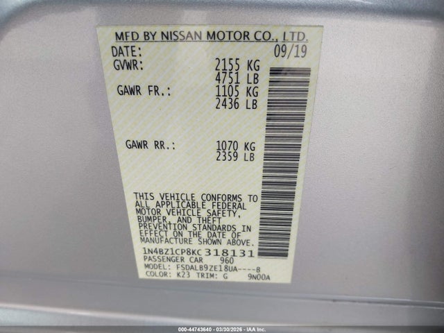 2019 NISSAN LEAF 1N4BZ1CP8KC318131 Photo 8