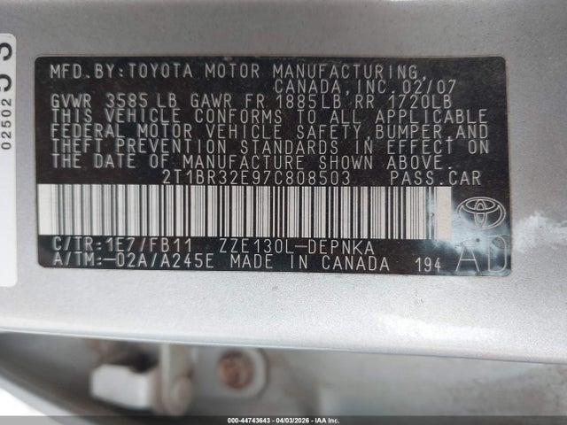 2007 TOYOTA COROLLA 2T1BR32E97C808503 Photo 8