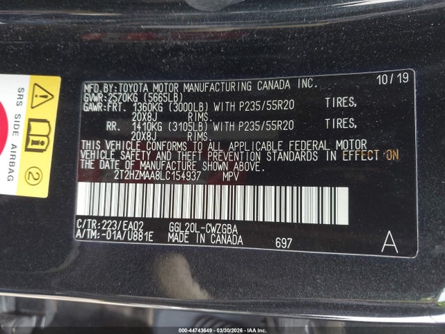 44743649 :رقم المزاد ، 2T2HZMAA8LC154937 vin ، 2020 Lexus Rx 350 مزاد بيع