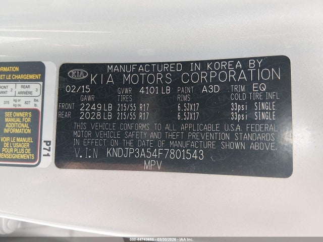 KNDJP3A54F7801543 KIA SOUL +