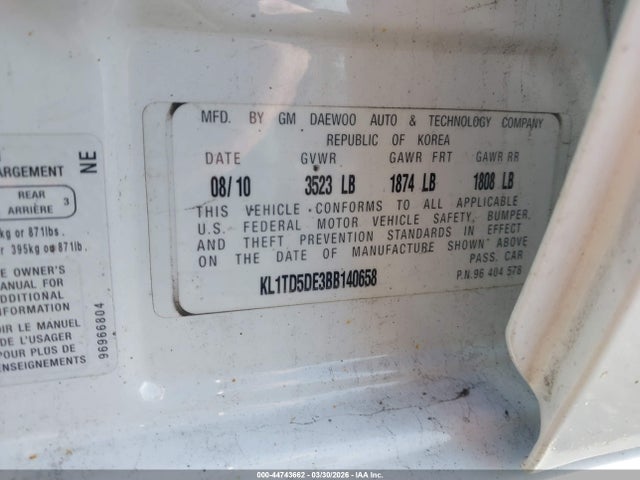 2011 CHEVROLET AVEO KL1TD5DE3BB140658 Photo 8