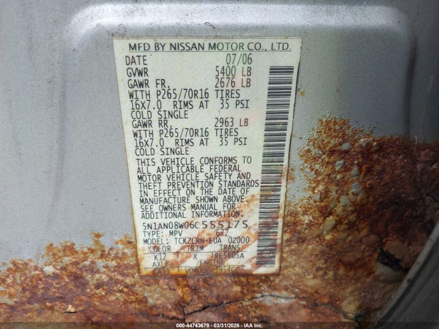 2006 NISSAN XTERRA 5N1AN08W06C555175 Photo 8