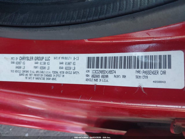 Продажа на аукционе авто 2014 Dodge Avenger Se, vin: 1C3CDZAB5EN109574, номер лота: 44743684