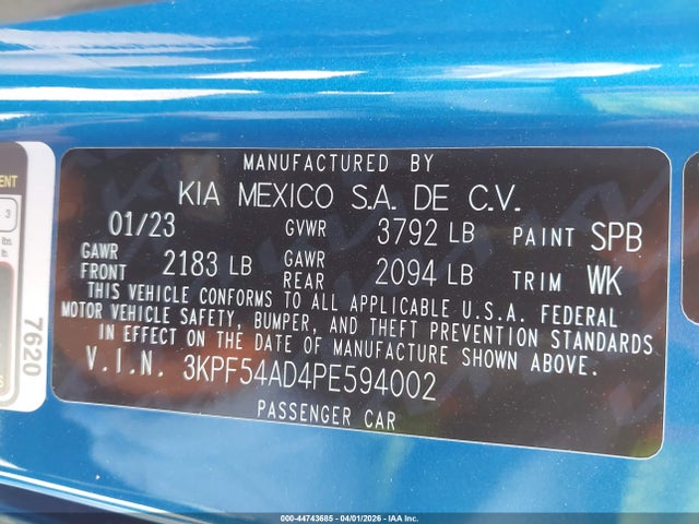 Продаж на аукціоні авто 2023 Kia Forte Gt-line, vin: 3KPF54AD4PE594002, номер лоту: 44743685