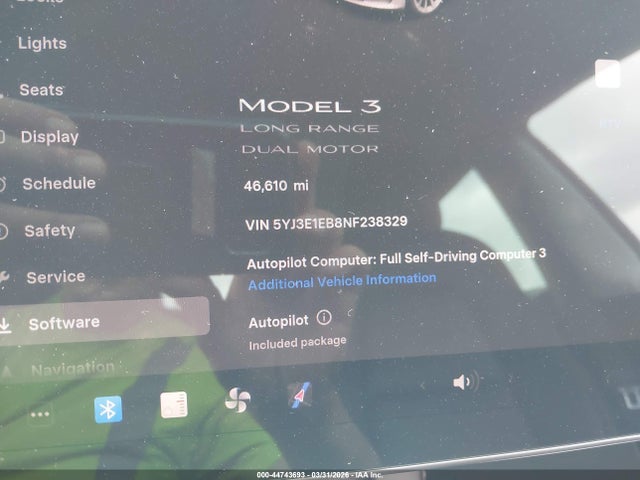 Продаж на аукціоні авто 2022 Tesla Model 3 Long Range Dual Motor All-wheel Drive, vin: 5YJ3E1EB8NF238329, номер лоту: 44743693