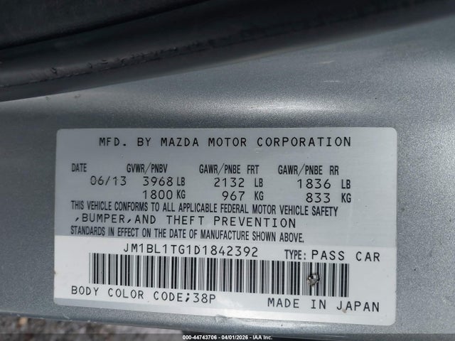 Продажа на аукционе авто 2013 Mazda Mazda3 I Sv, vin: JM1BL1TG1D1842392, номер лота: 44743706