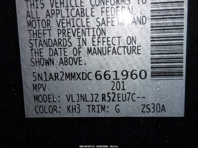 Продажа на аукционе авто 2013 Nissan Pathfinder Platinum, vin: 5N1AR2MMXDC661960, номер лота: 44743712