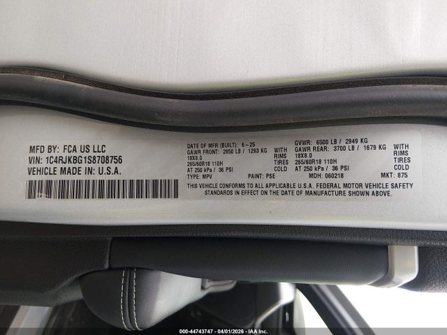 1C4RJKBG1S8708756 Jeep Grand Cherokee L Limited 4x4