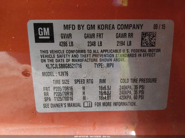 Chevrolet Trax Lt 2016 KL7CJLSB8GB521716 Image 9