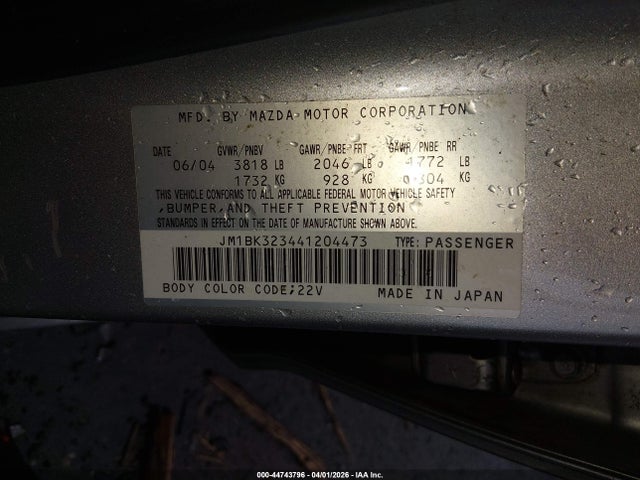 Продажа на аукционе авто 2004 Mazda Mazda3 S, vin: JM1BK323441204473, номер лота: 44743796