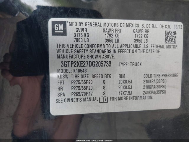 Продажа на аукционе авто 2013 Gmc Sierra 1500 Denali, vin: 3GTP2XE27DG205733, номер лота: 44743803