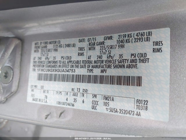 2016 FORD ESCAPE 1FMCU9GX9GUA34753 Photo 8