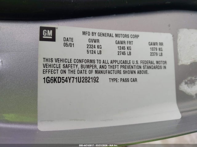 2001 CADILLAC DEVILLE 1G6KD54Y71U282192 Photo 8