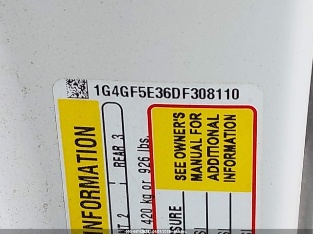 44743824 :رقم المزاد ، 1G4GF5E36DF308110 vin ، 2013 Buick Lacrosse Premium 1 Group مزاد بيع