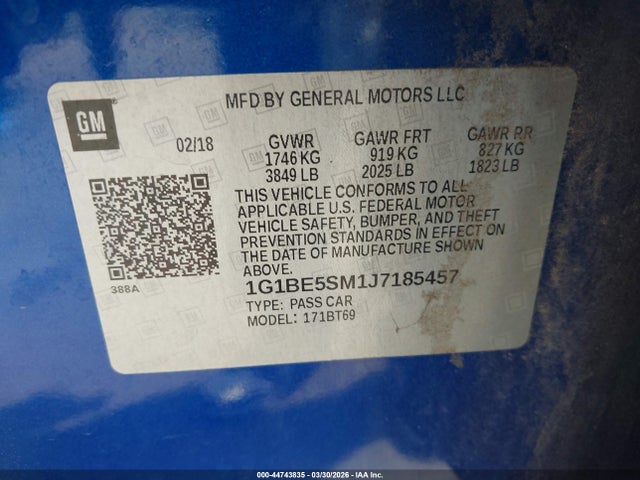1G1BE5SM1J7185457 Chevrolet Cruze Lt Auto
