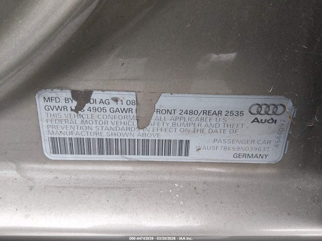 2009 AUDI A4 WAUSF78K59N039637 Photo 8
