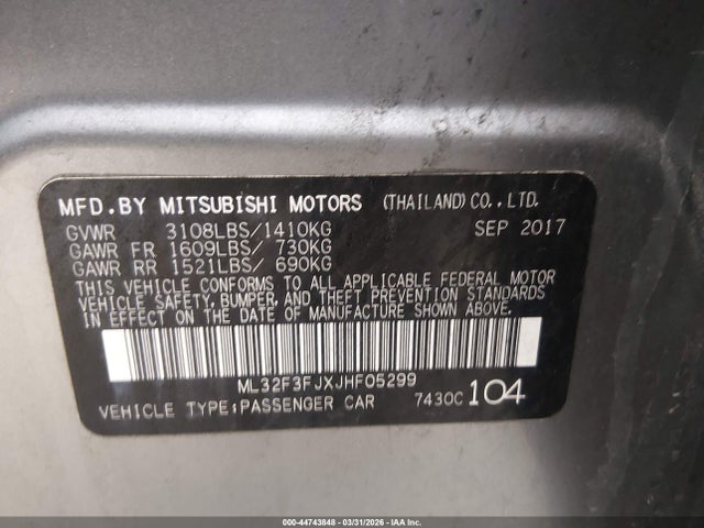 Aukcja sprzedaży 2018 Mitsubishi Mirage G4 Es, vin: ML32F3FJXJHF05299, numer aukcji: 44743848