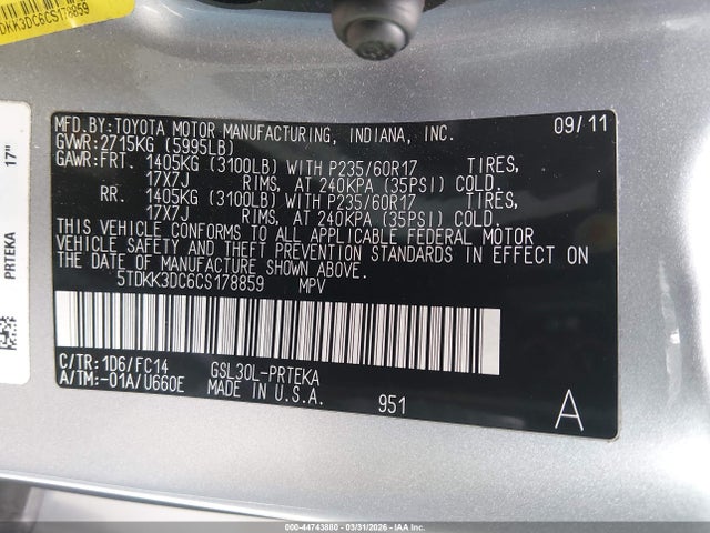 2012 TOYOTA SIENNA 5TDKK3DC6CS178859 Photo 8