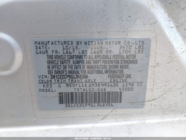 Aukcja sprzedaży 2016 Nissan Versa Note Sr, vin: 3N1CE2CP9GL368356, numer aukcji: 44743888