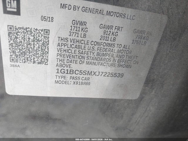 2018 Chevrolet Cruze Ls Auto მანქანა იყიდება აუქციონზე, vin: 1G1BC5SMXJ7225539, აუქციონის ნომერი: 44743899